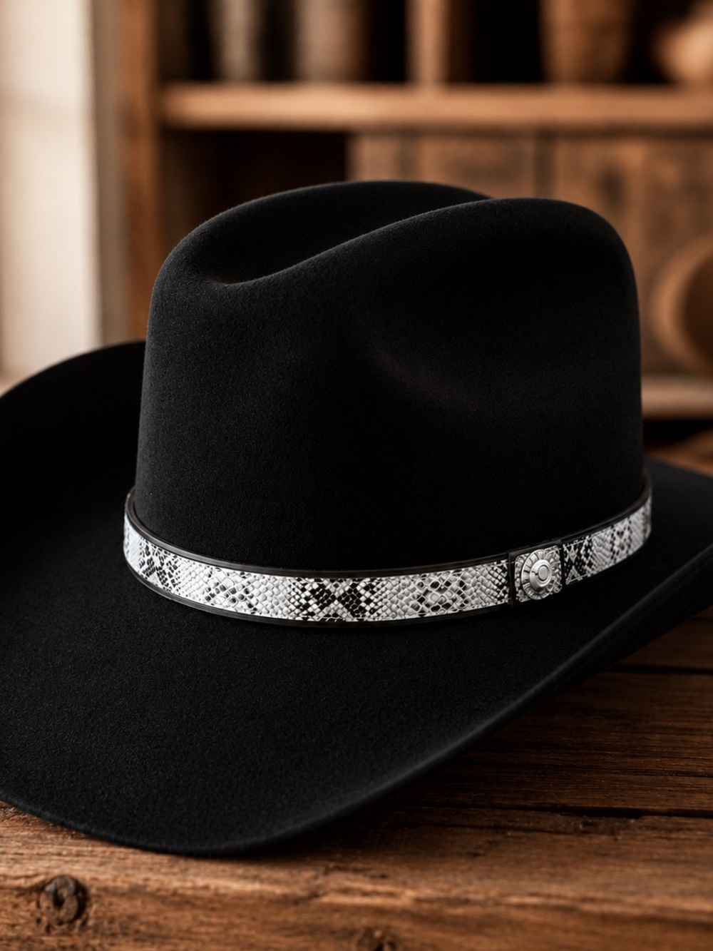 Brixton Black Felt Western Hat with Snakeskin Trim